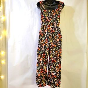 LOFT Pant Jumper tie front cap ruffled sleeves black and floral Size 2P